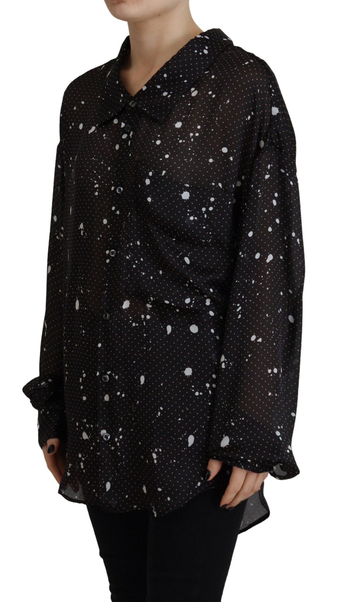 Chemisier à pois noirs et col boutonné