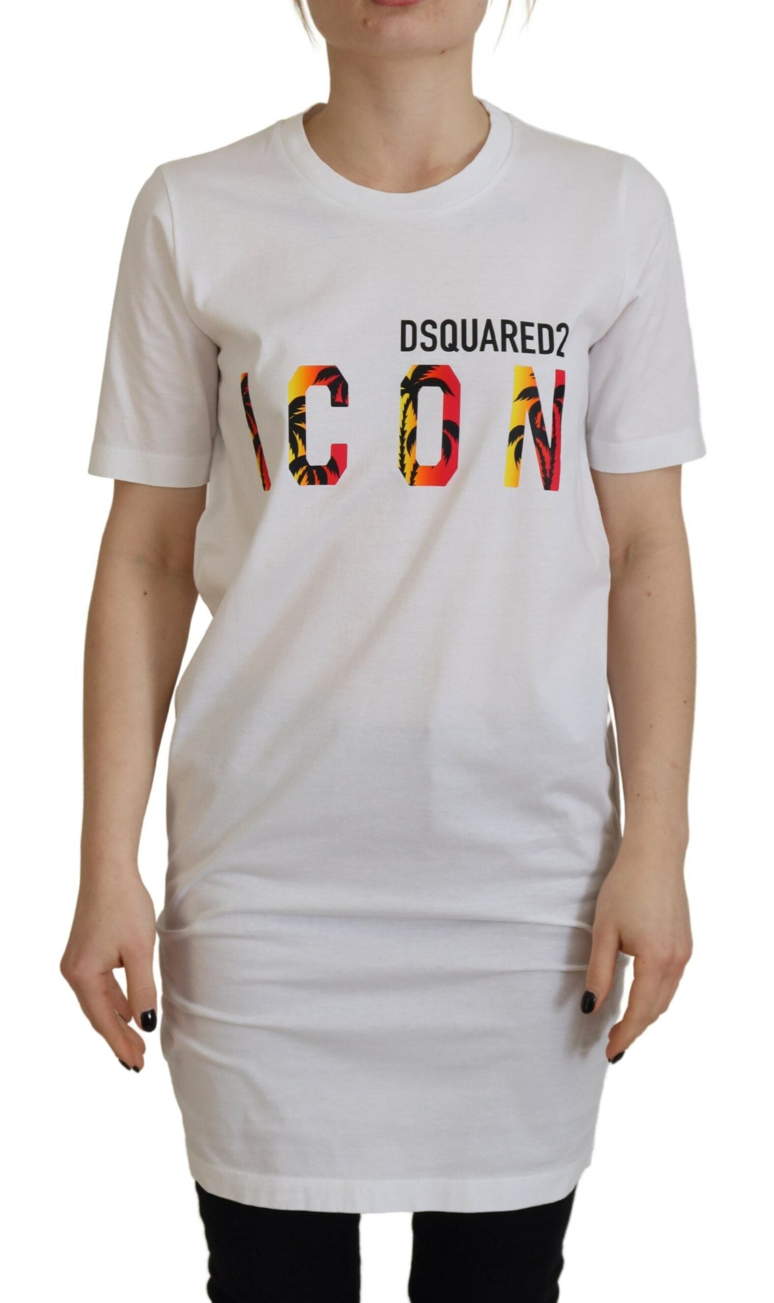 T-shirt blanc en coton à col rond imprimé du logo Icon