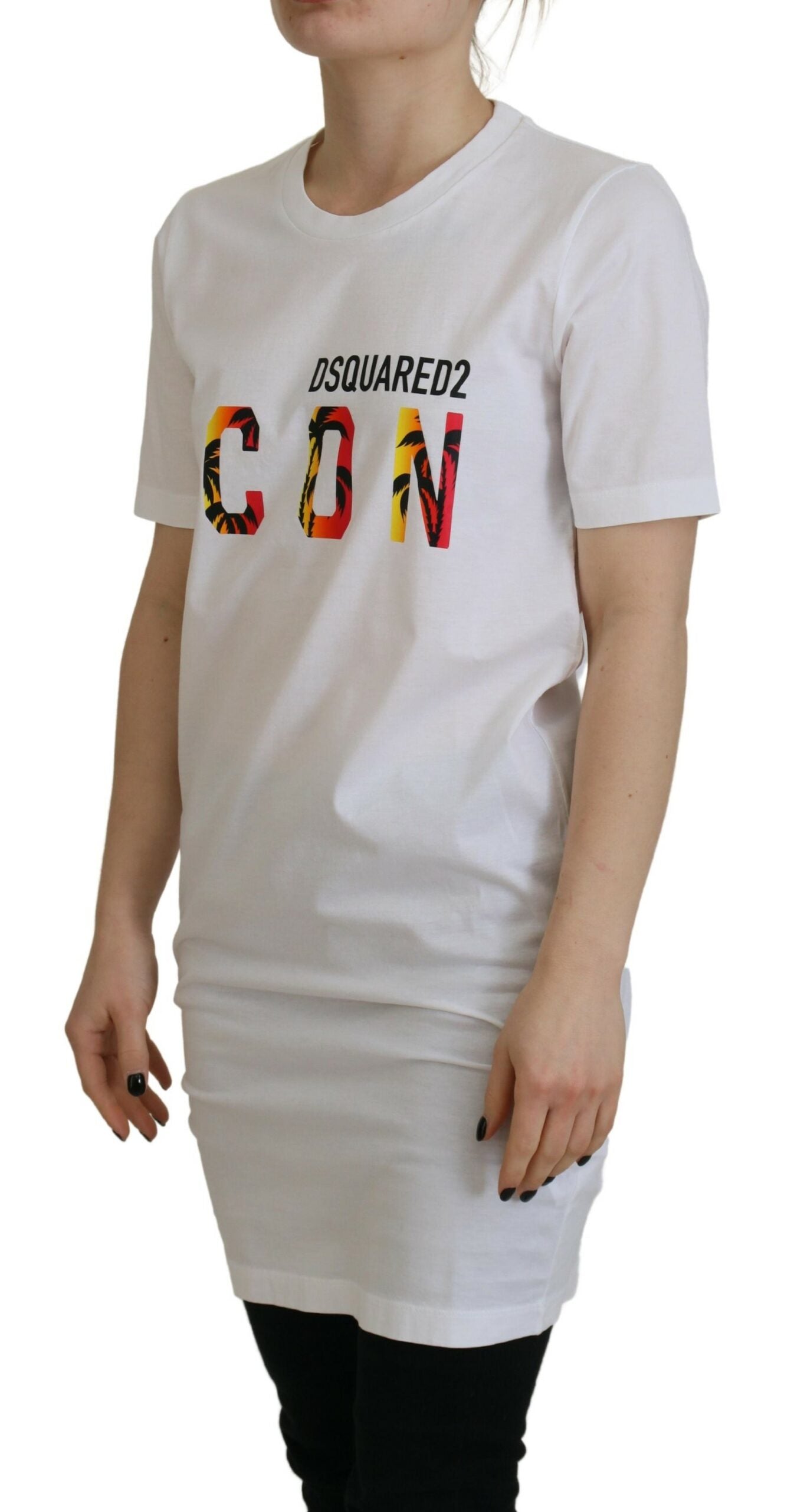 T-shirt blanc en coton à col rond imprimé du logo Icon