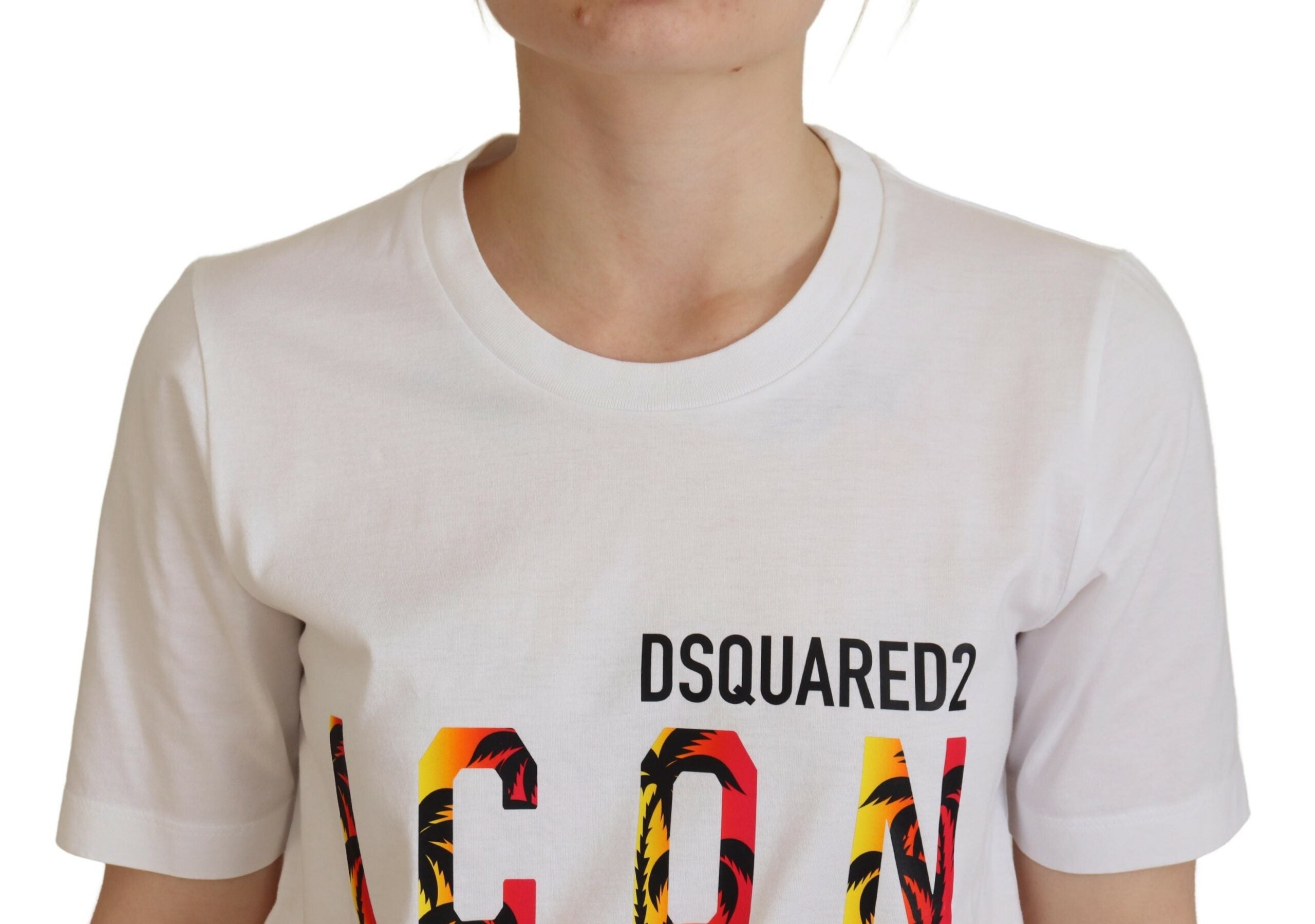 T-shirt blanc en coton à col rond imprimé du logo Icon