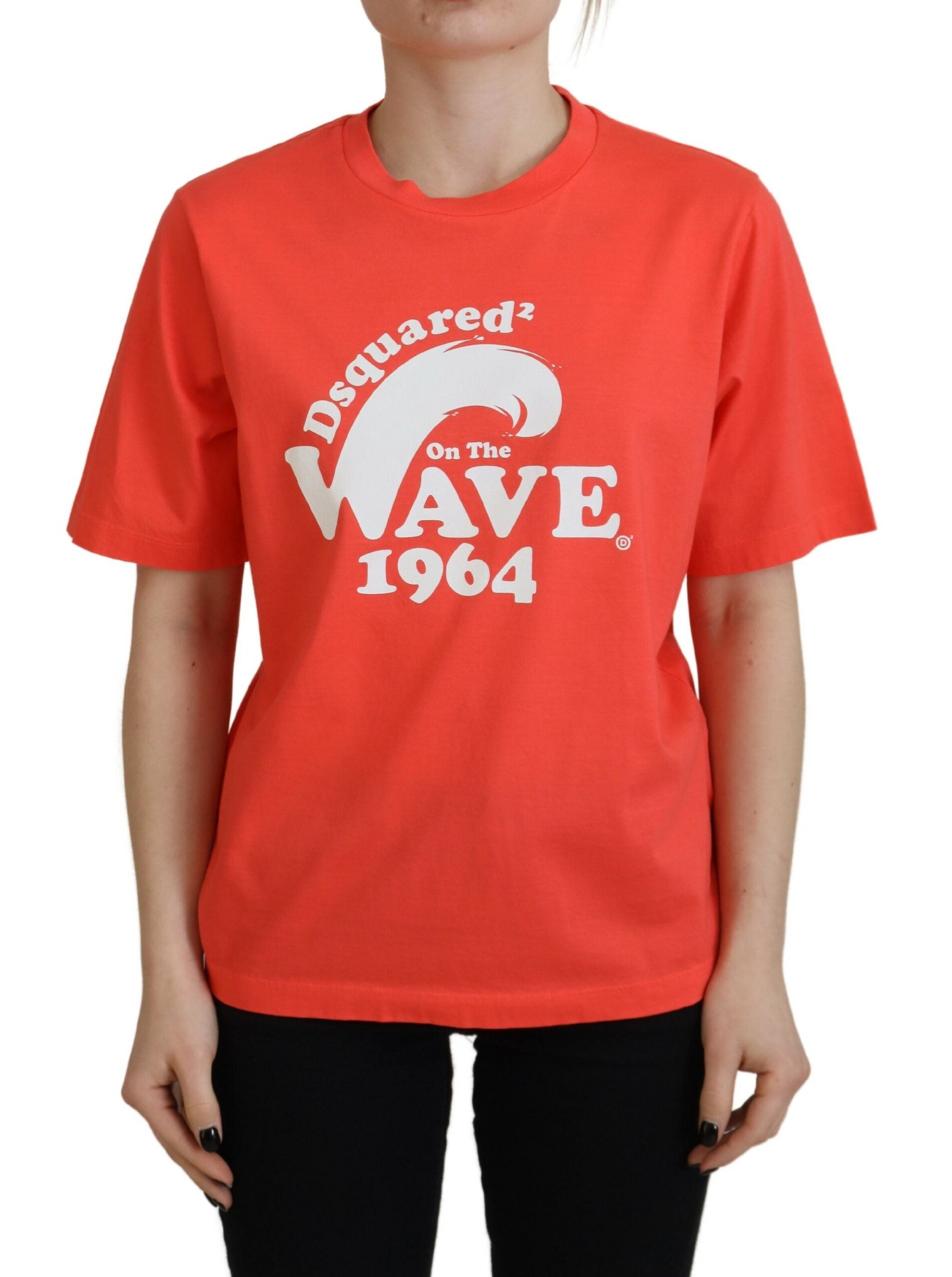 T-shirt à manches courtes et col rond en coton avec logo orange