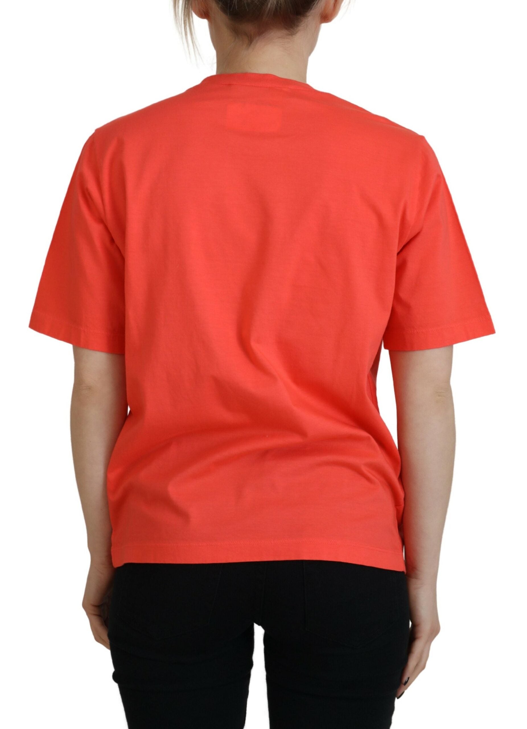 T-shirt à manches courtes et col rond en coton avec logo orange