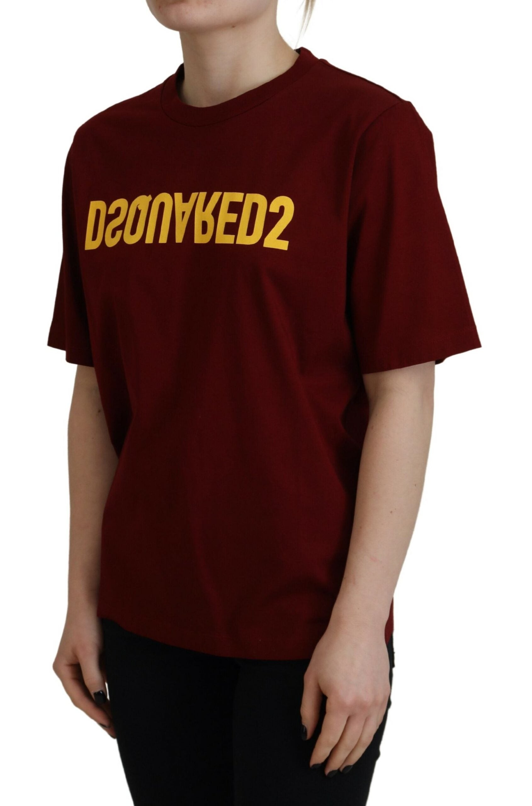 T-shirt à manches courtes et col rond en coton avec logo bordeaux