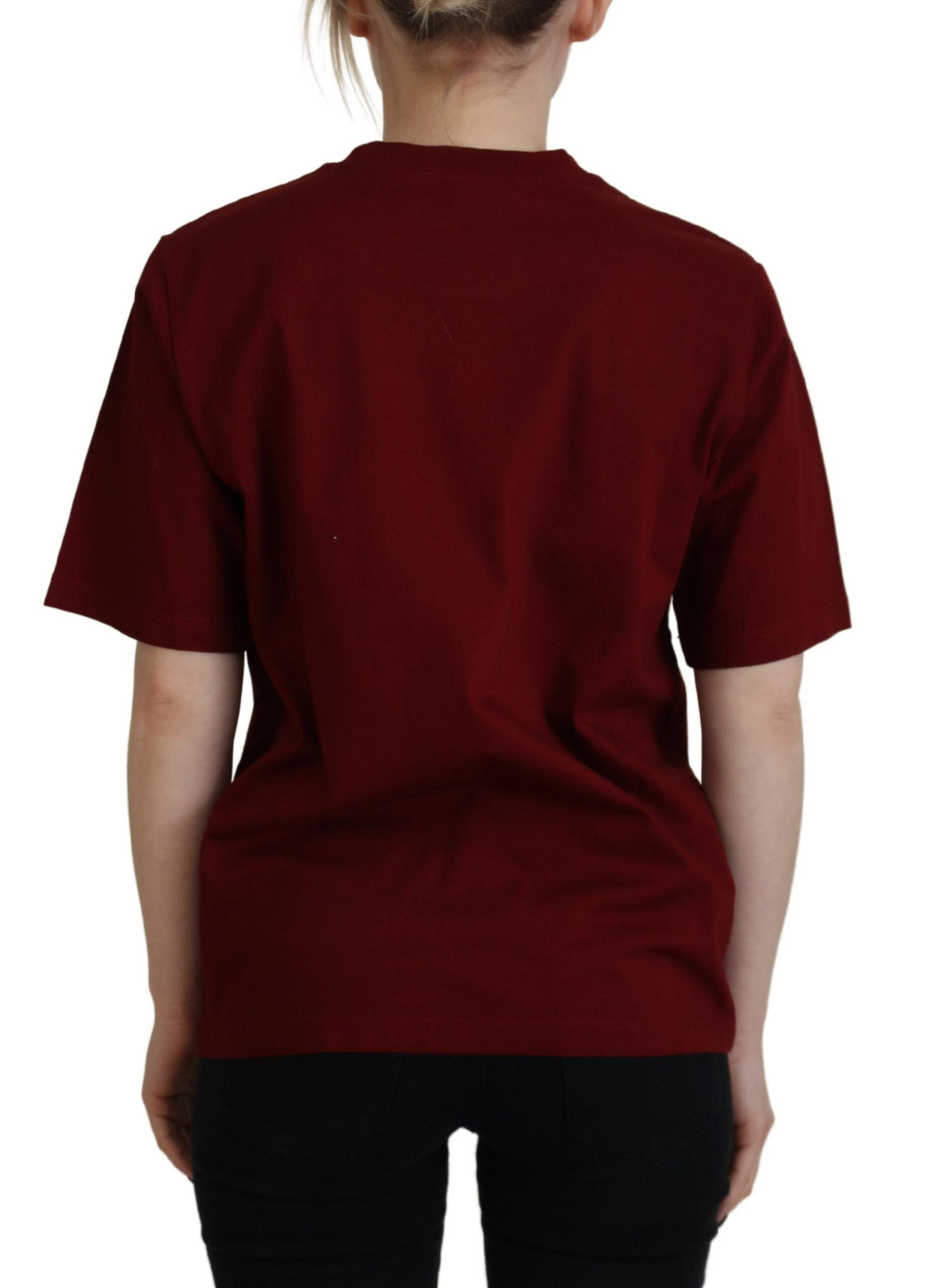 T-shirt à manches courtes et col rond en coton avec logo bordeaux