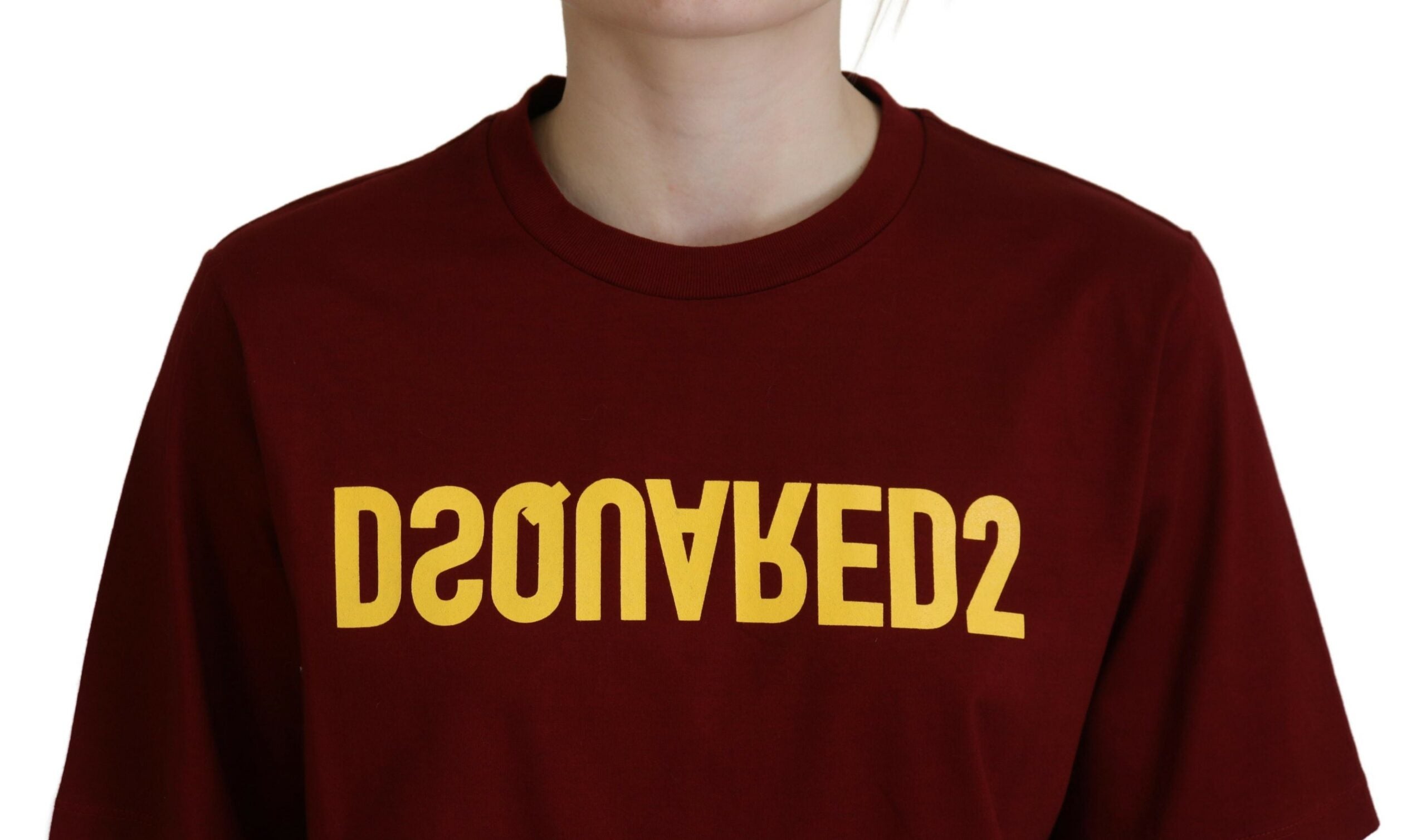 T-shirt à manches courtes et col rond en coton avec logo bordeaux