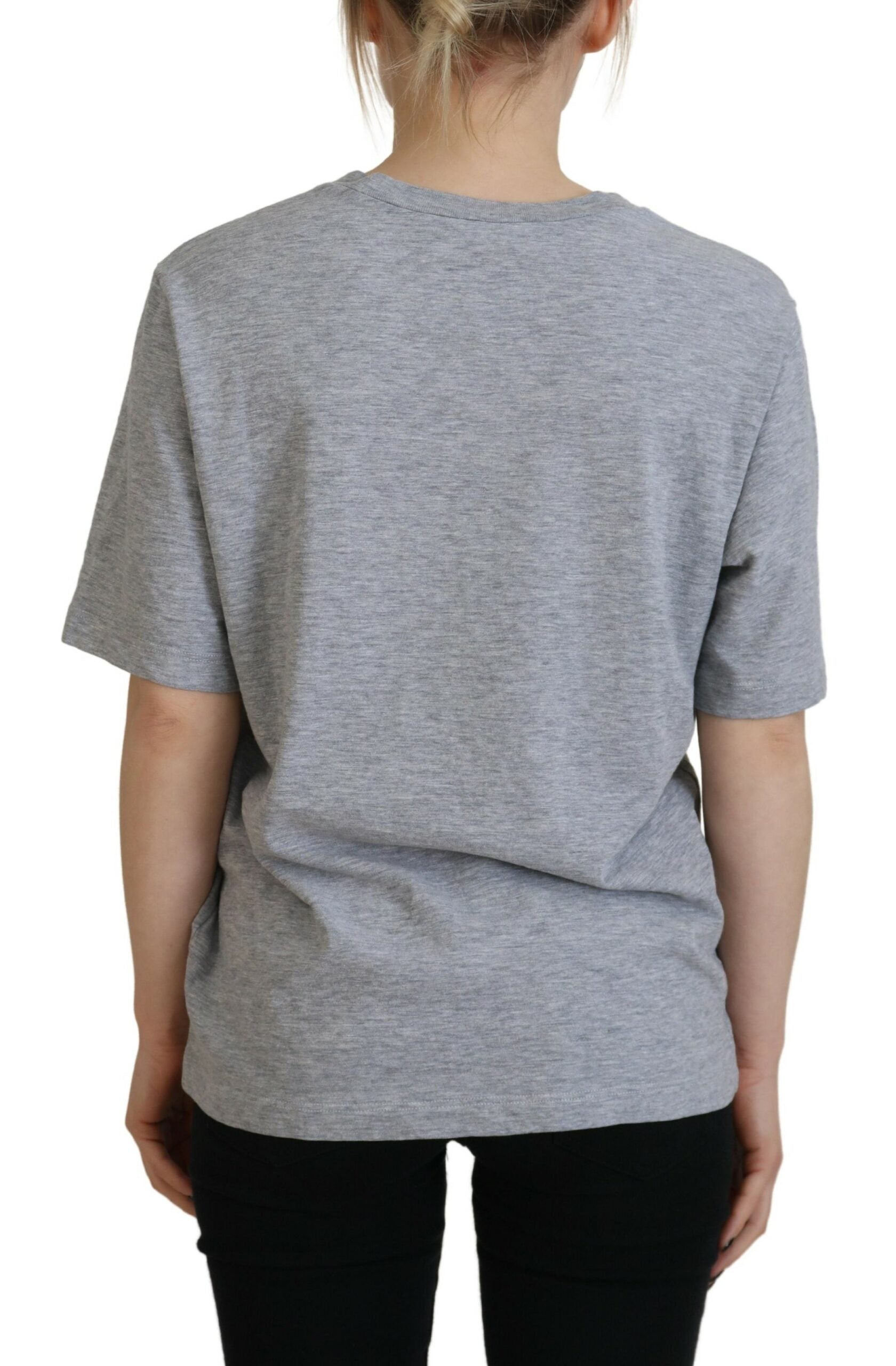 T-shirt à manches courtes et col rond en coton gris avec logo