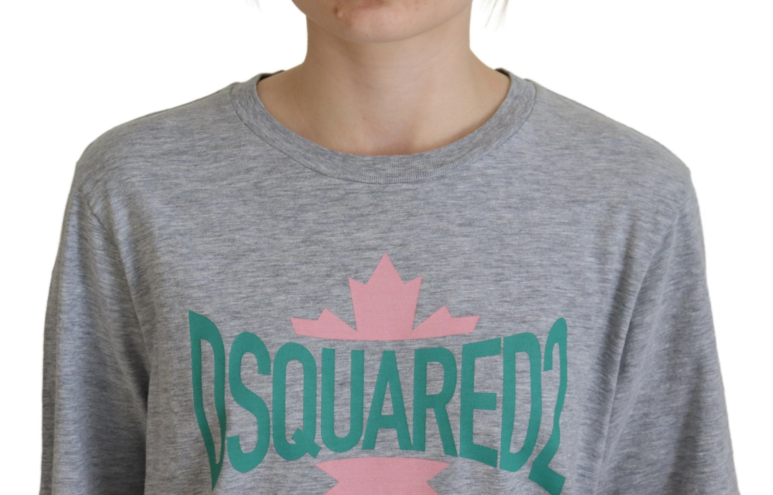 T-shirt à manches courtes et col rond en coton gris avec logo
