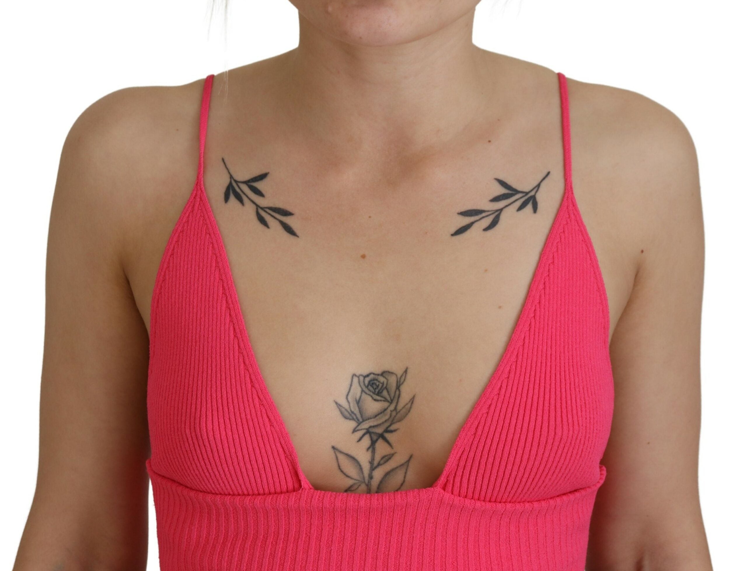 Soutien-gorge court à fines bretelles en maille côtelée rose
