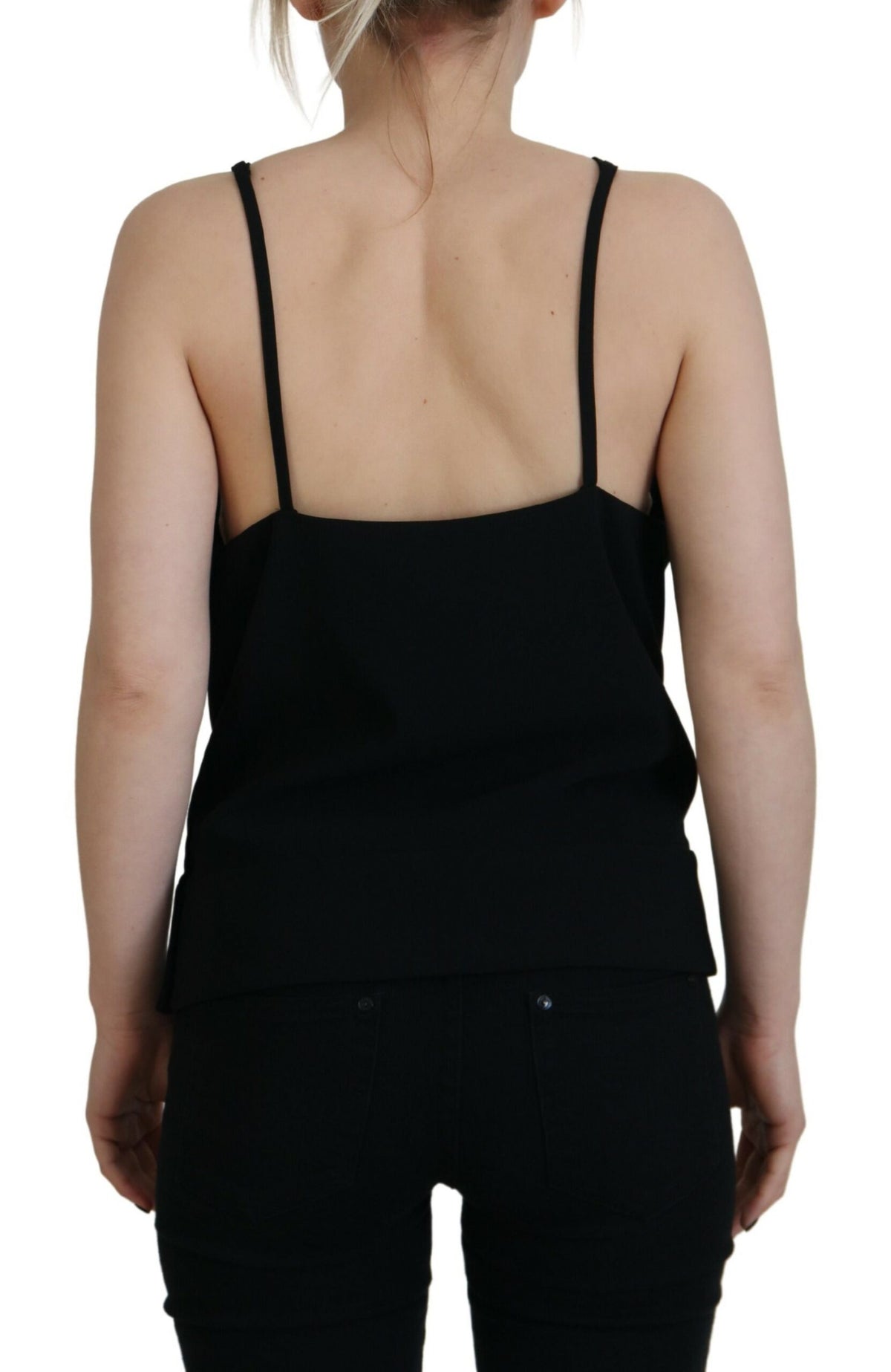 Dsquared² Schwarzes, verziertes, ärmelloses Tanktop mit tiefem V-Ausschnitt