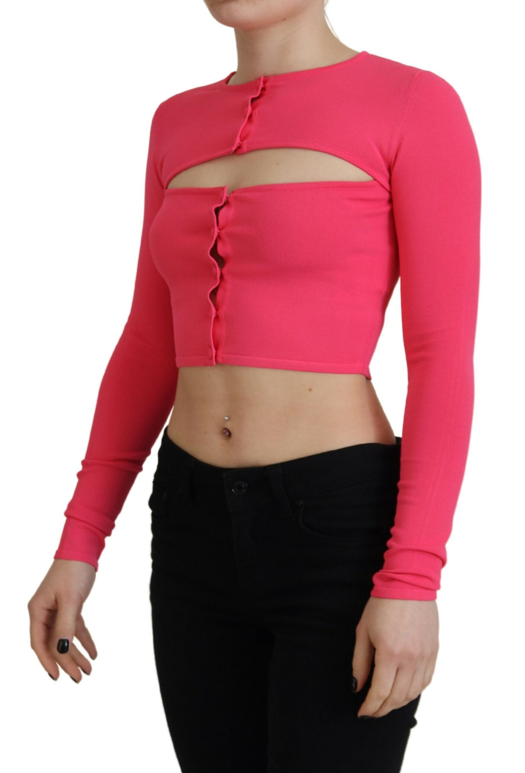 Top en maille de viscose rose à poitrine ouverte et manches longues Dsquared²