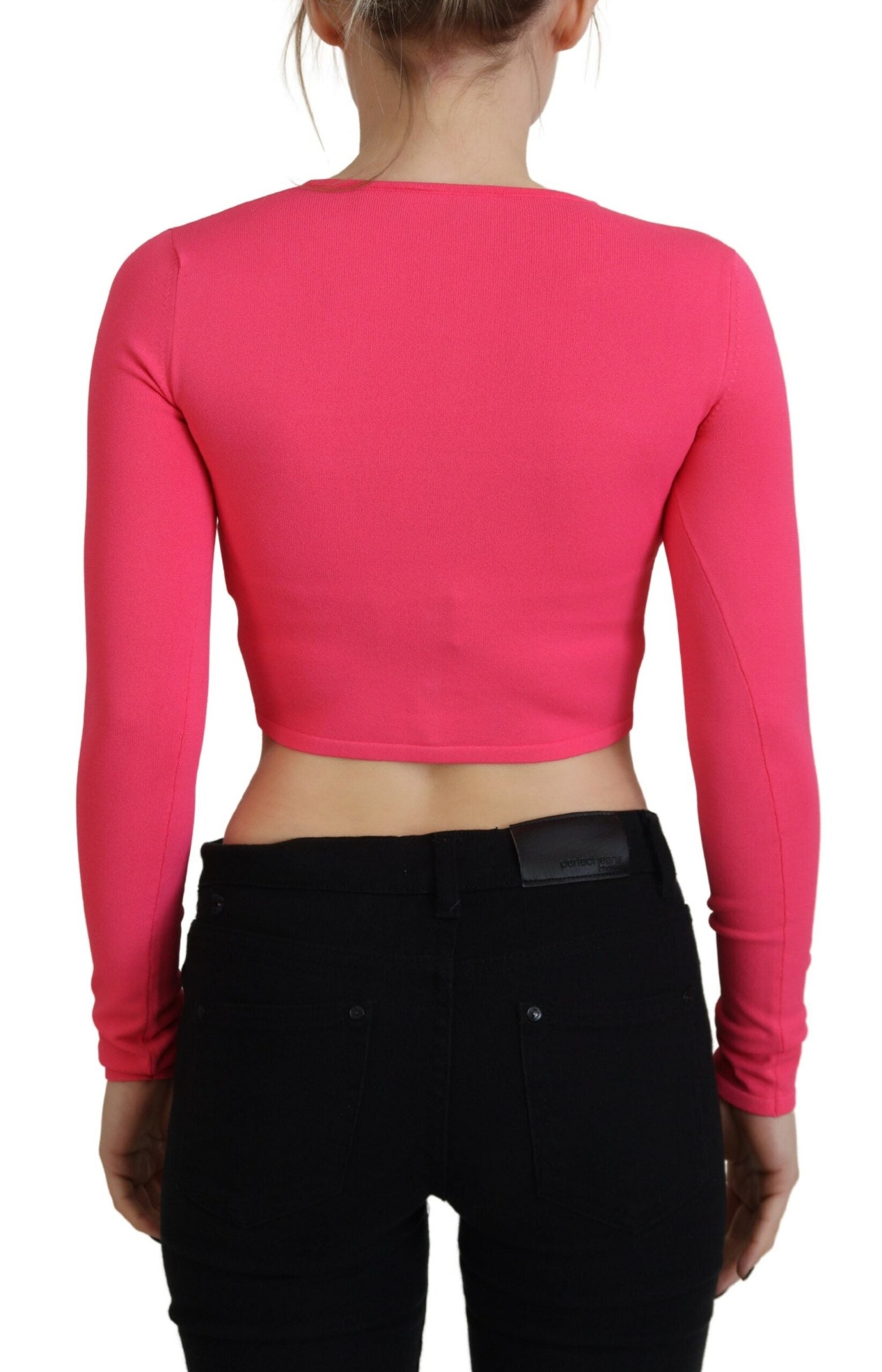 Top en maille de viscose rose à poitrine ouverte et manches longues Dsquared²