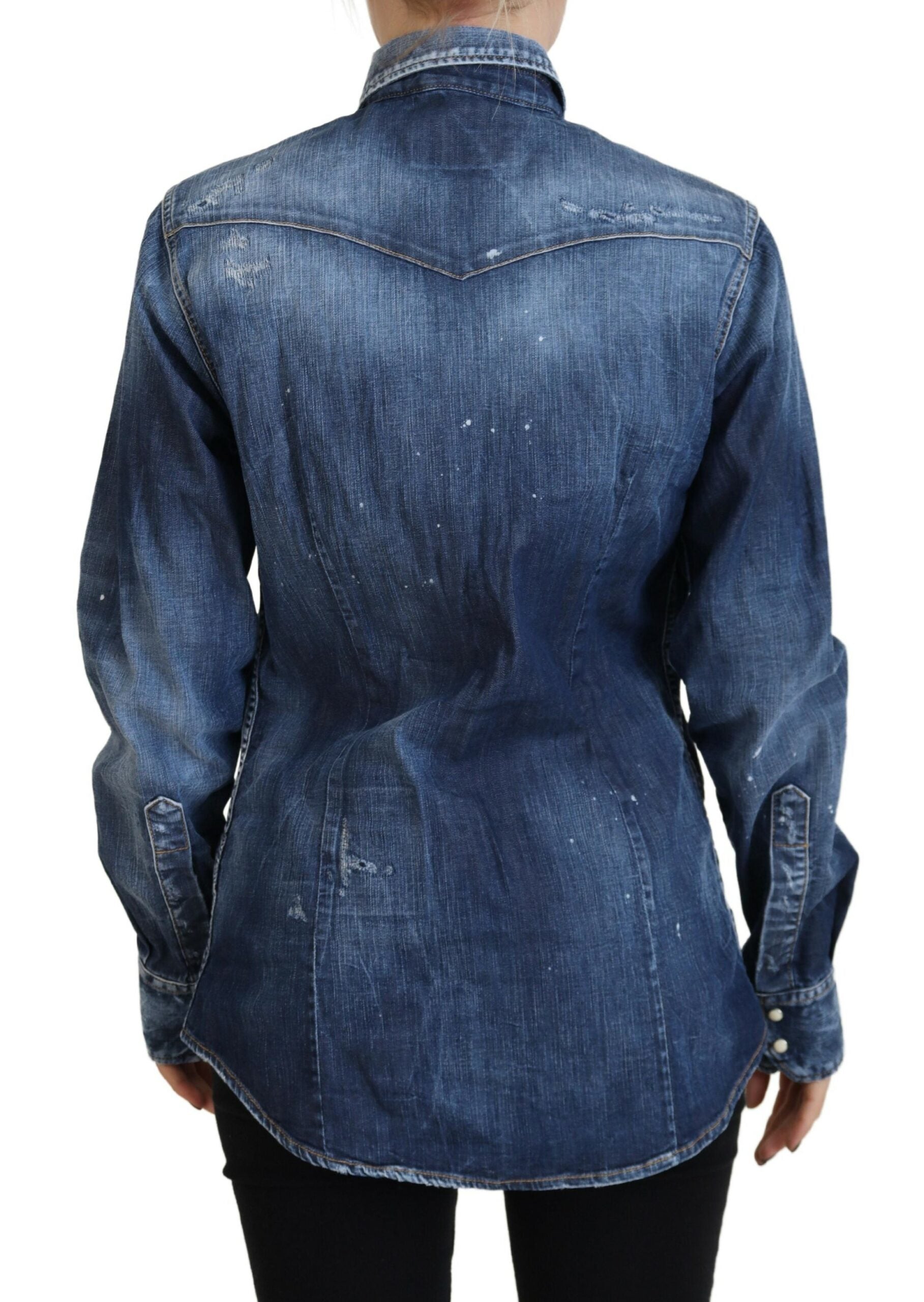 Chemise en jean bleu délavé à col boutonné en coton délavé