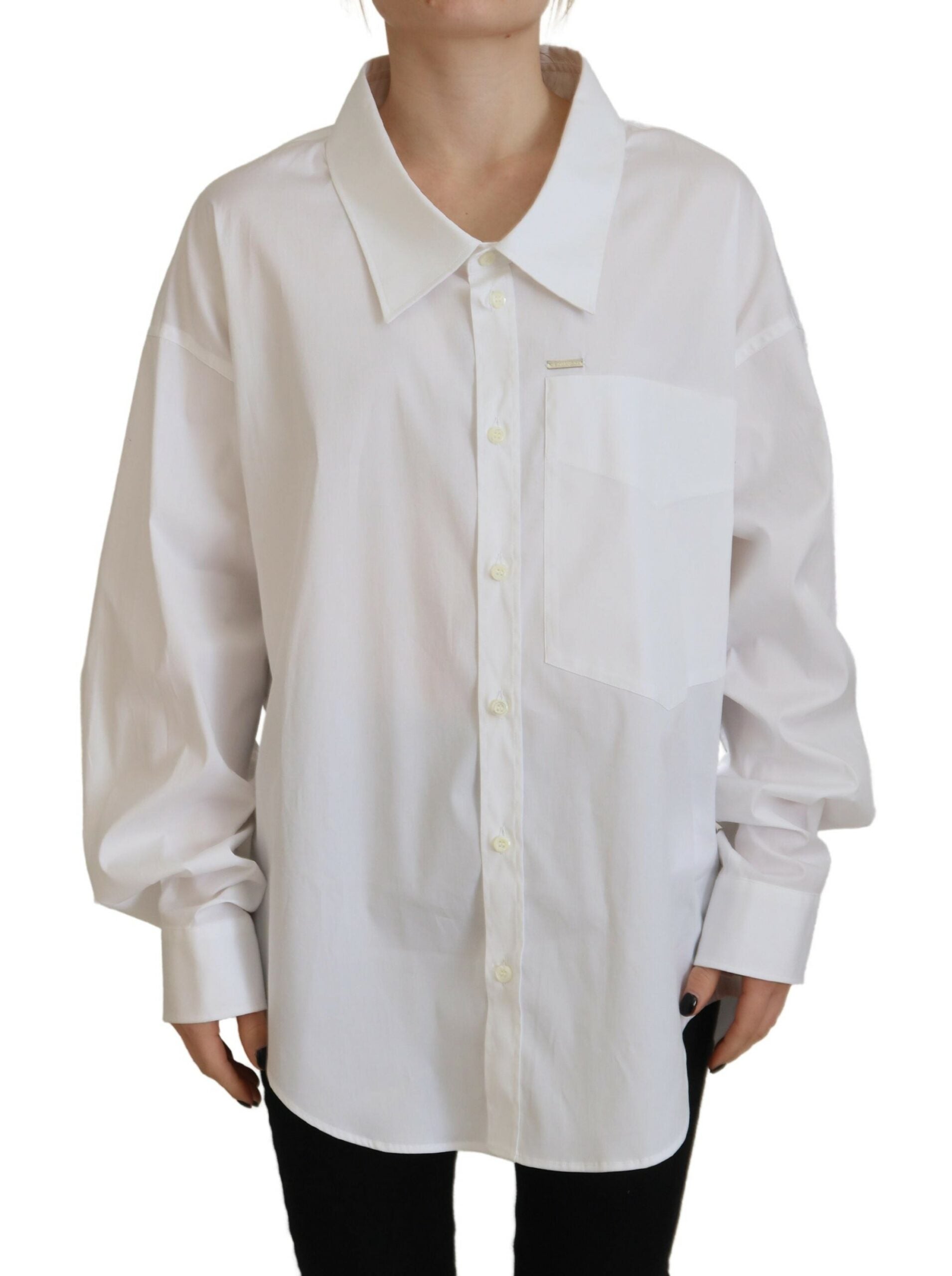 Chemise habillée blanche en coton à col boutonné