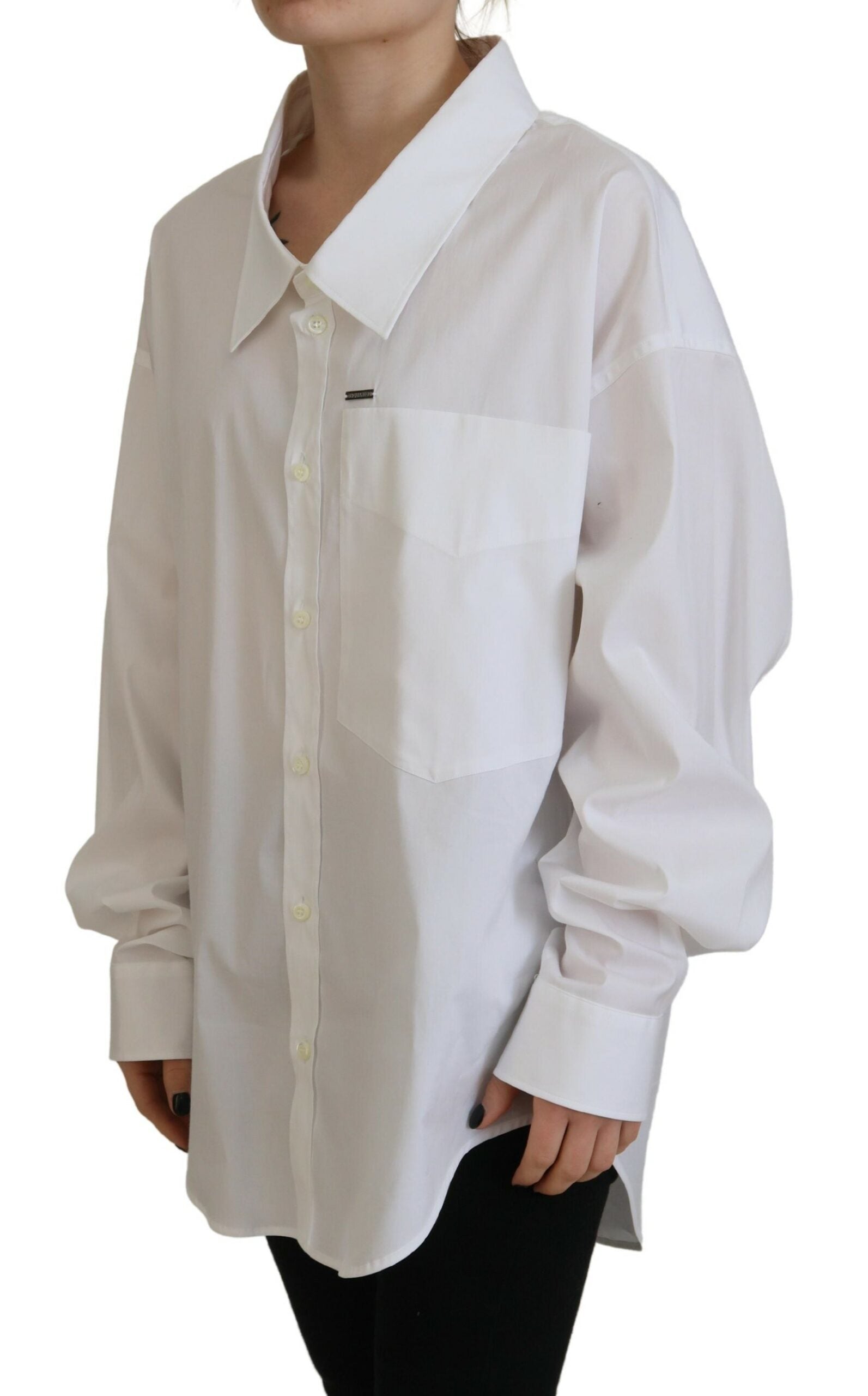 Chemise habillée blanche en coton à col boutonné