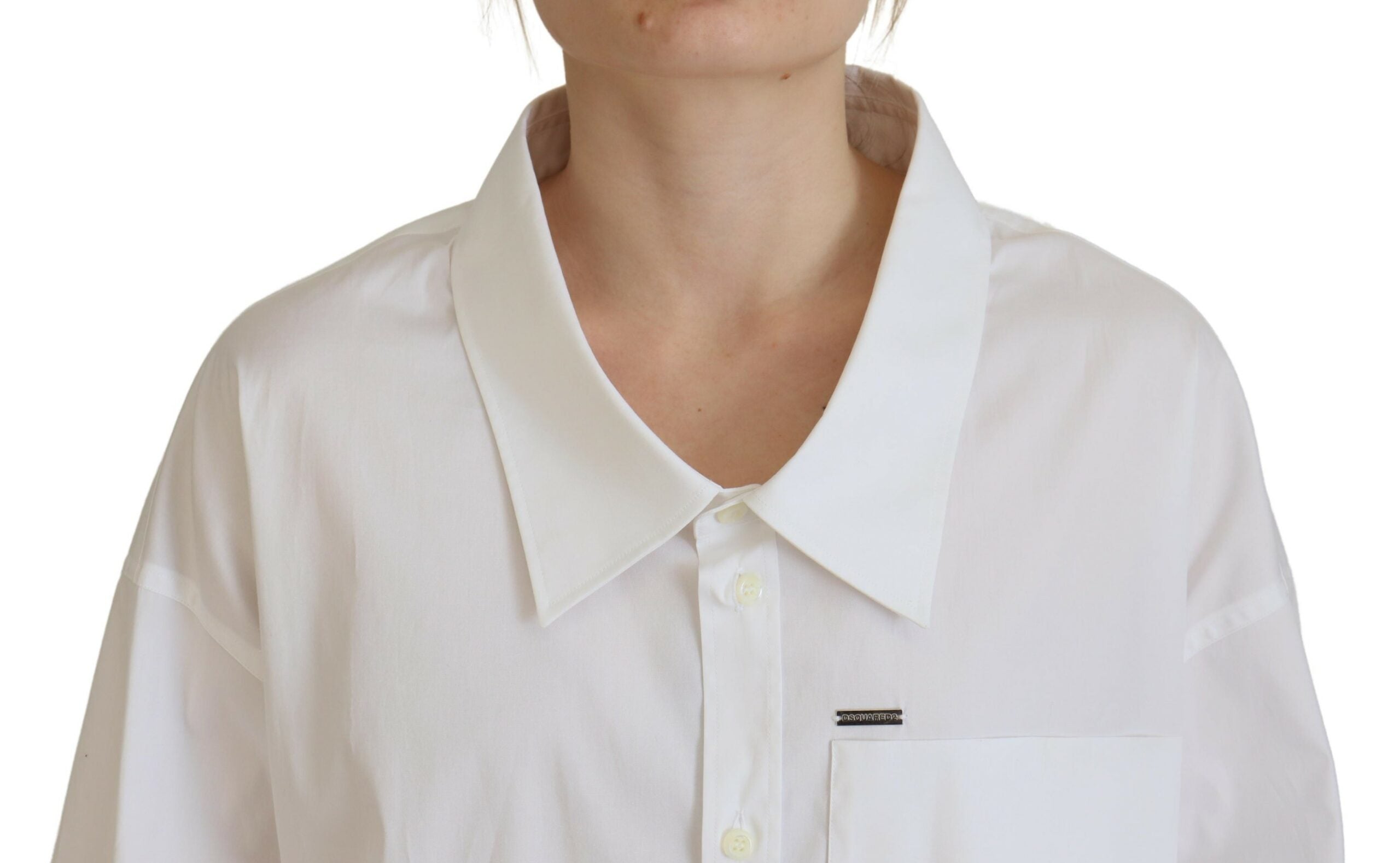 Chemise habillée blanche en coton à col boutonné