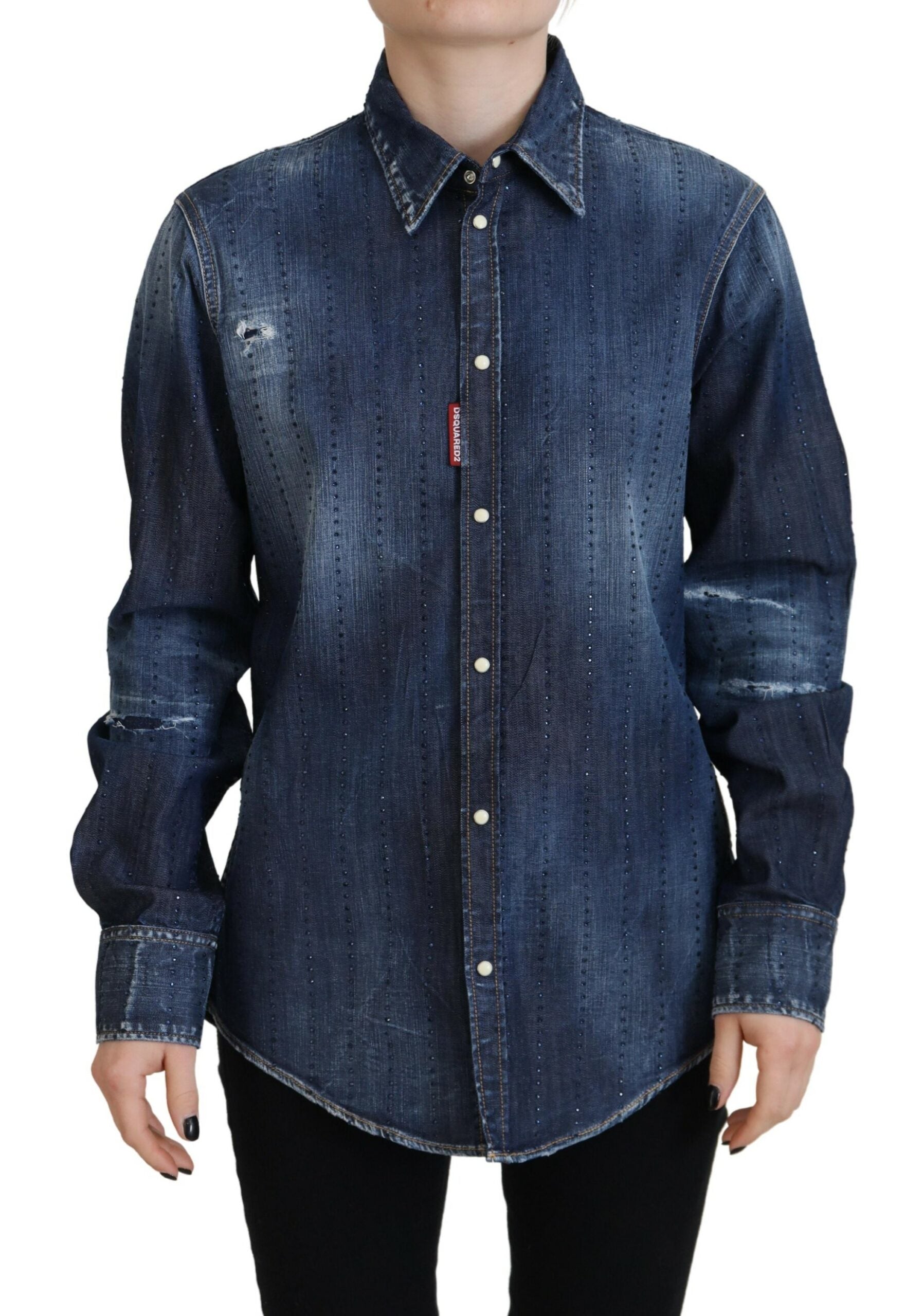 Blaues Baumwoll-Denim-Hemd mit Knöpfen von DSQUARED2