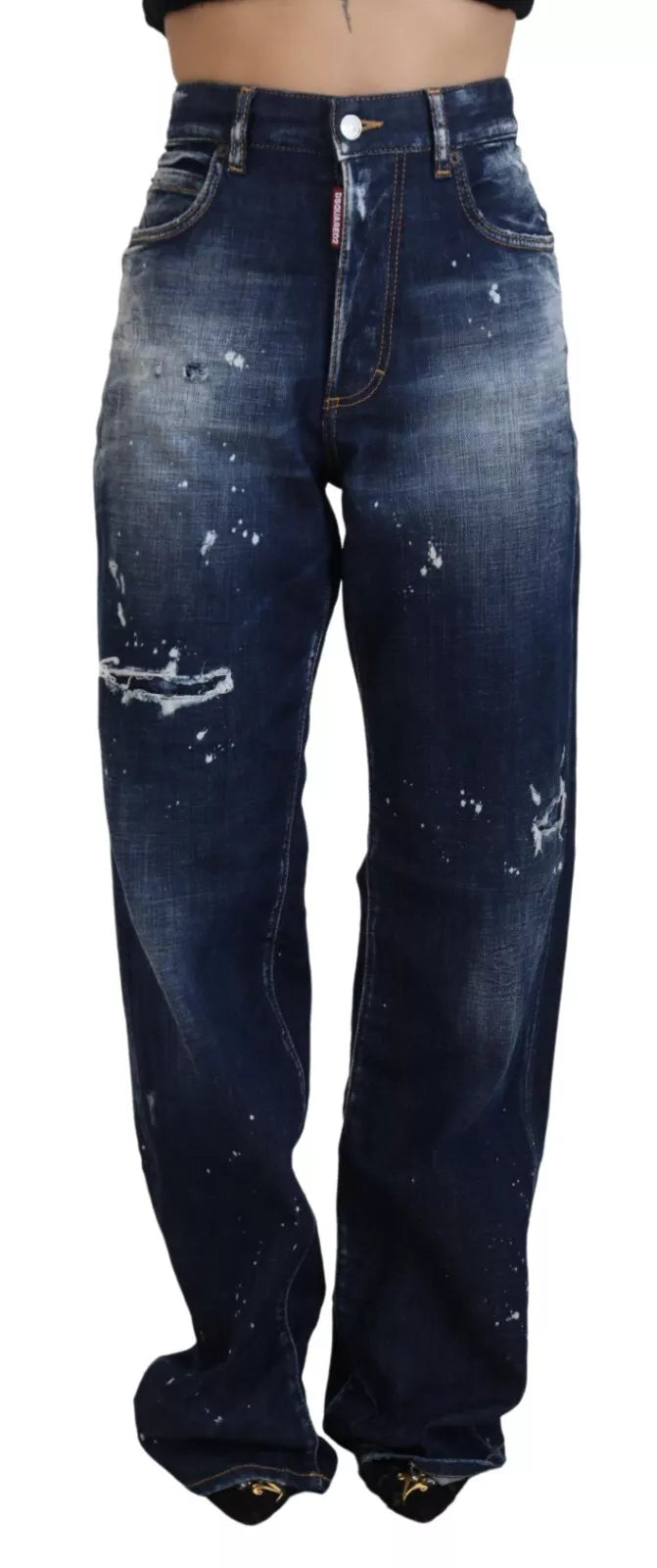 Jean en denim bleu taille haute déchiré San Diego