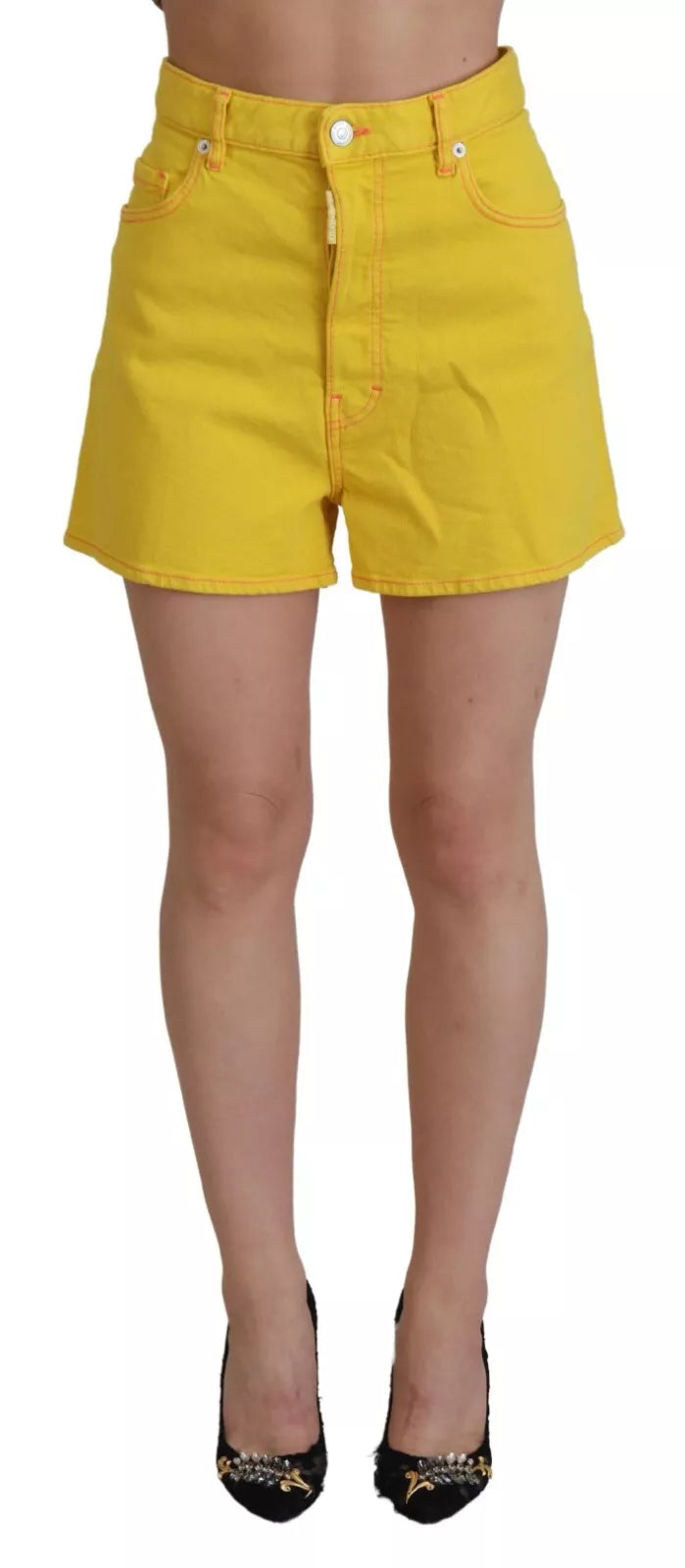 Yellow Cotton High Waist Baggy Shorts by DSQUARED2