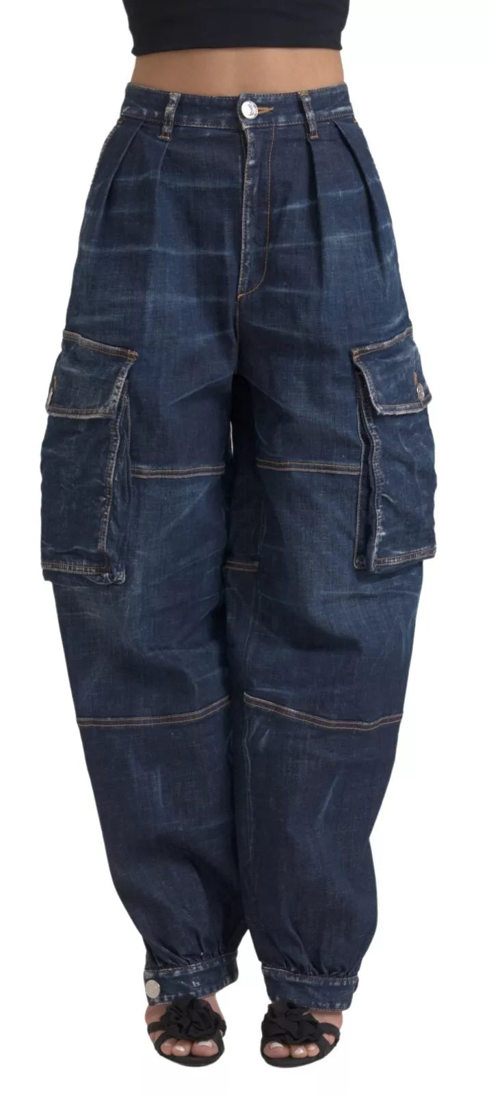 Blaue High-Waist Cargo-Jeans aus Baumwolle von DSQUARED2