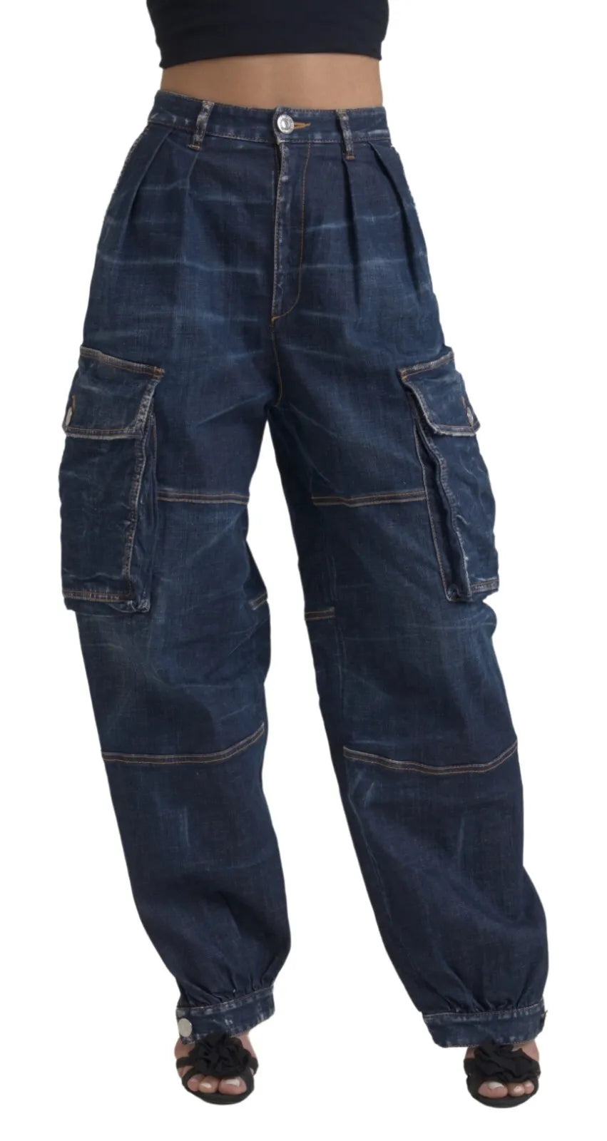 Blaue High-Waist Cargo-Jeans aus Baumwolle von DSQUARED2
