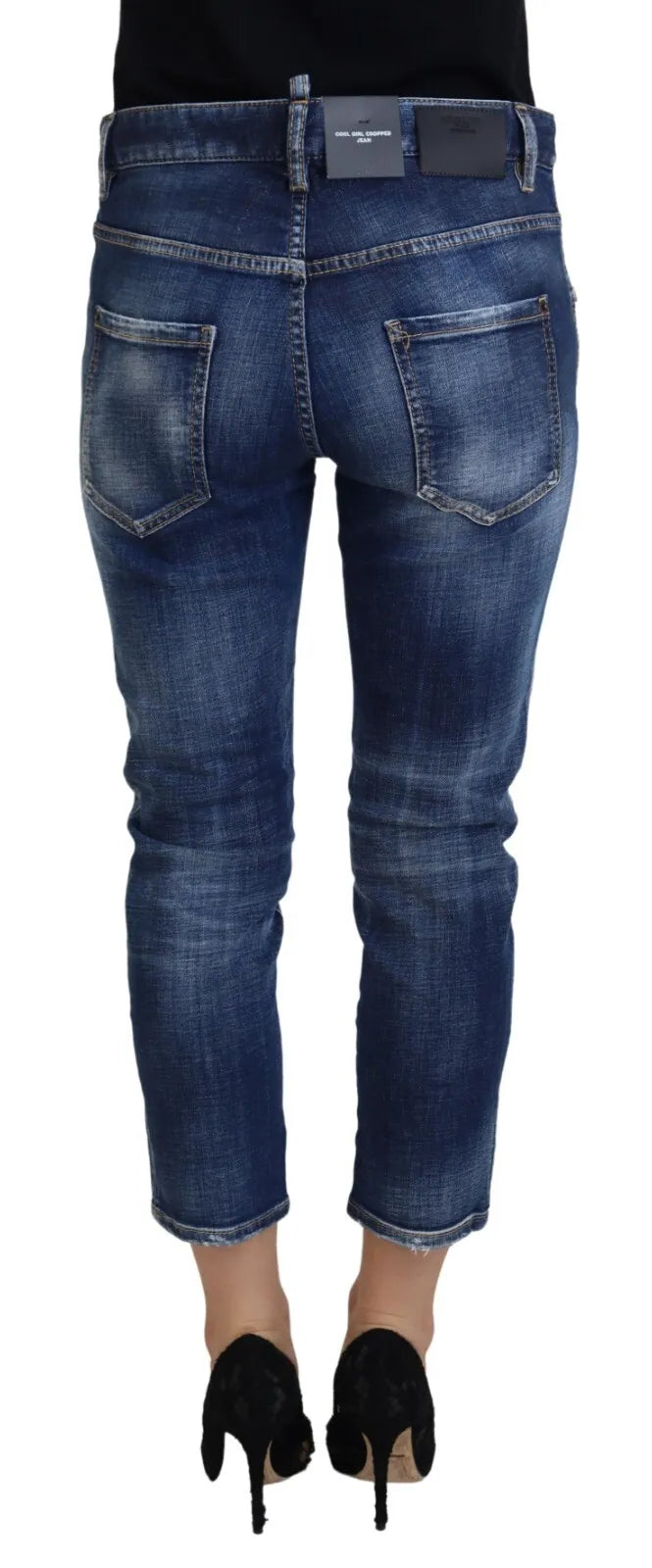 Blaue verkürzte Mid-Waist-Jeans aus Baumwolle