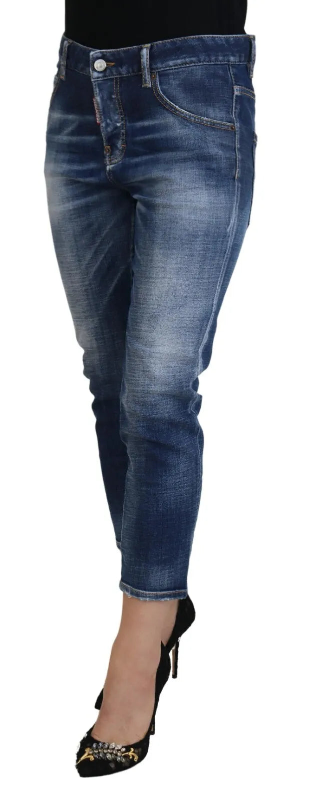 Jean court en coton bleu taille mi-haute pour fille cool
