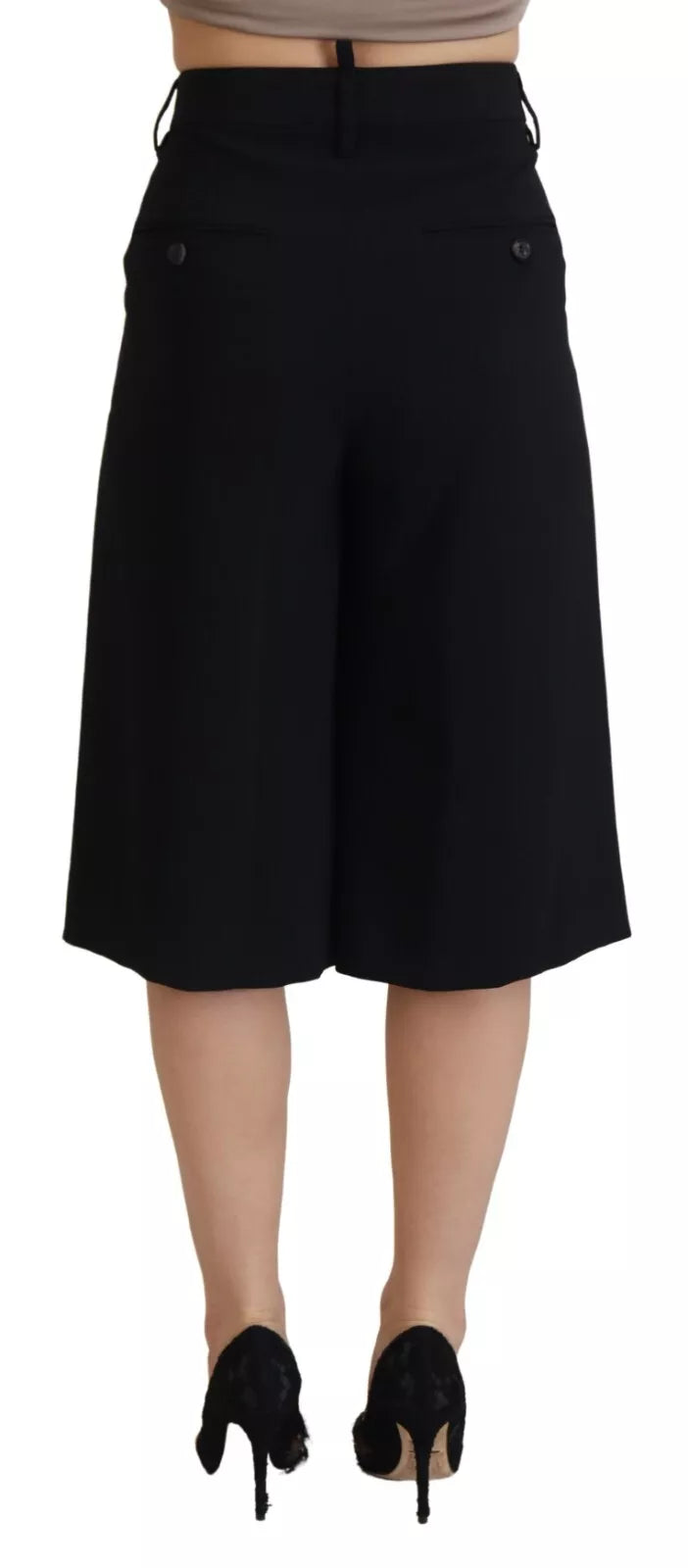 Pantalon noir taille haute à jambes larges et longueur 7/8