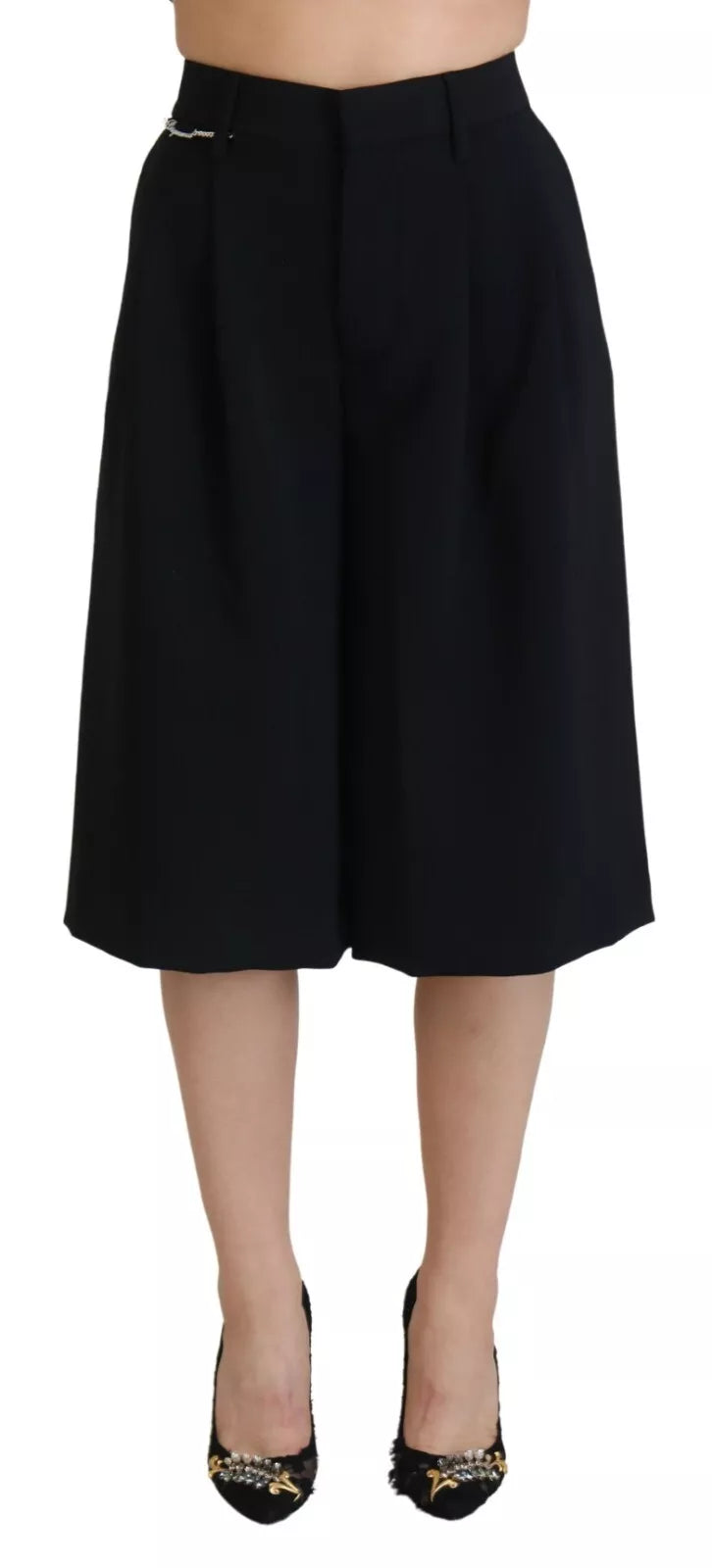 Pantalon noir taille haute à jambes larges et longueur 7/8