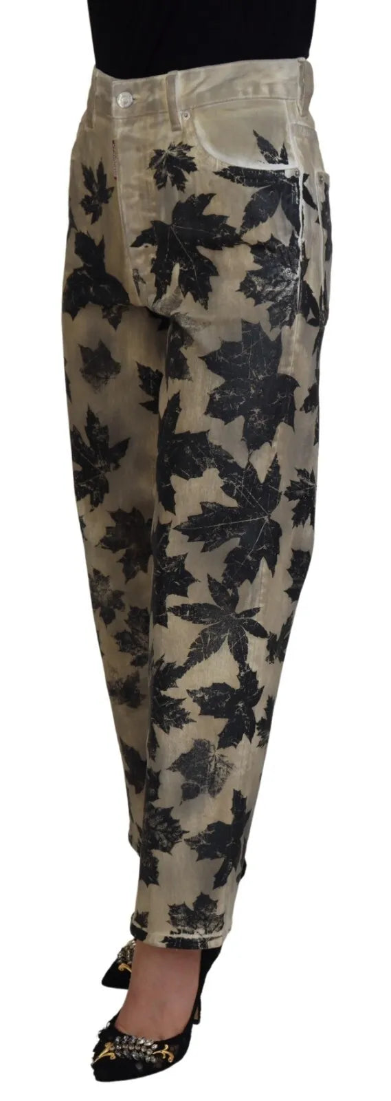 Jean en coton beige à taille haute Boston