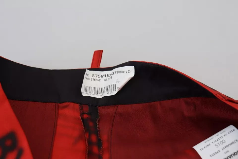 Pantalon court rouge imprimé à taille haute et jambes larges