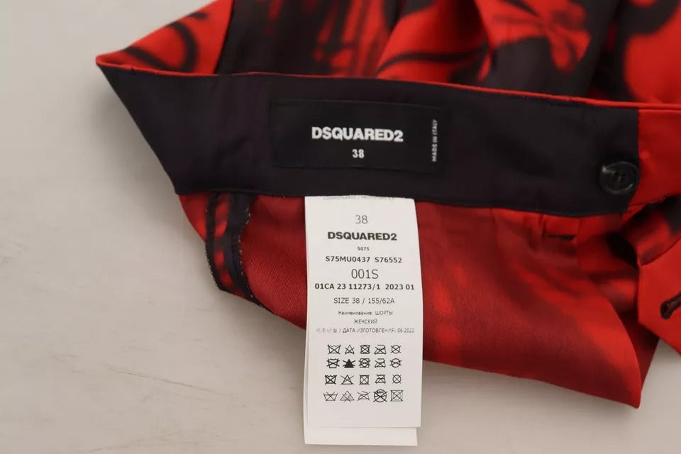Pantalon court rouge imprimé à taille haute et jambes larges
