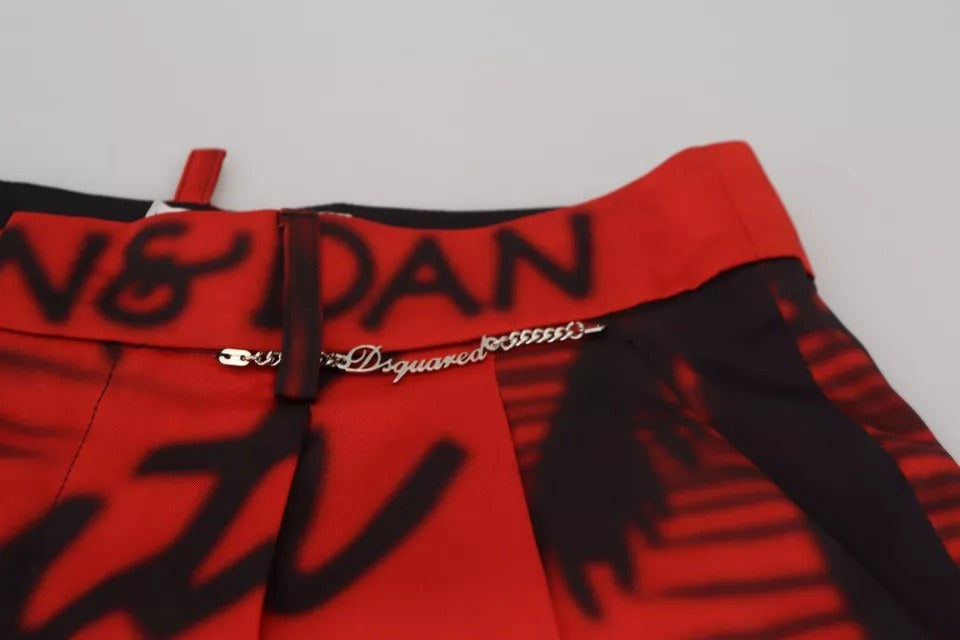 Pantalon court rouge imprimé à taille haute et jambes larges