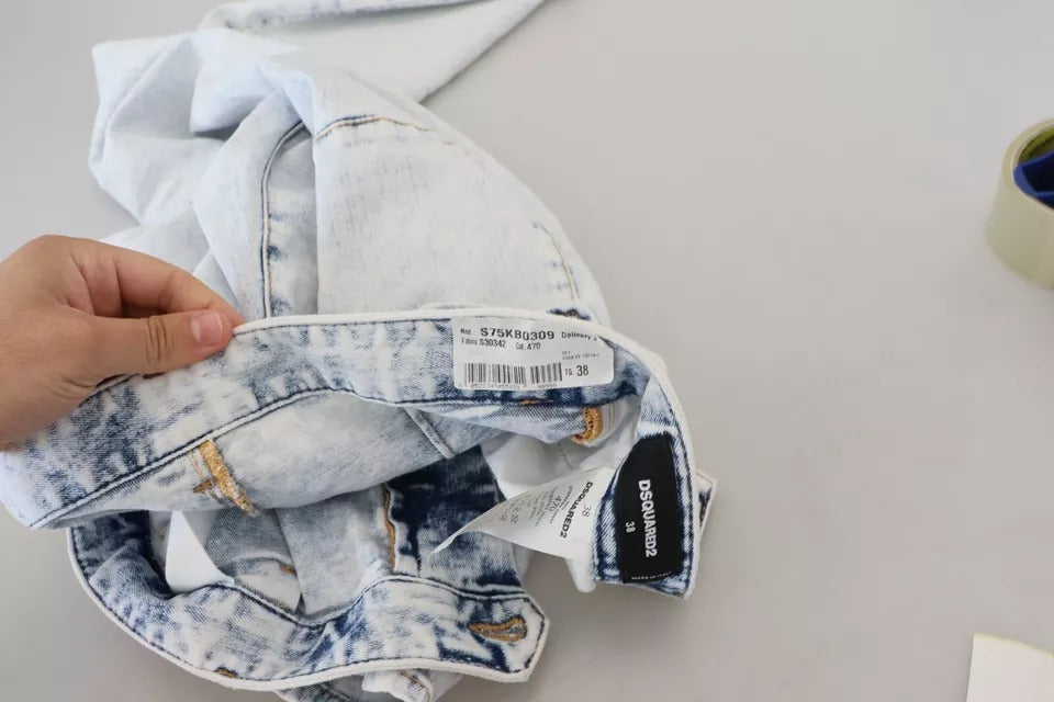 Jean droit taille haute en coton bleu clair