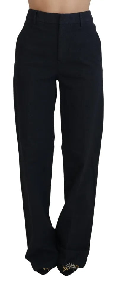 Schwarze, karierte High-Waist-Hose mit geradem Bein von DSQUARED2