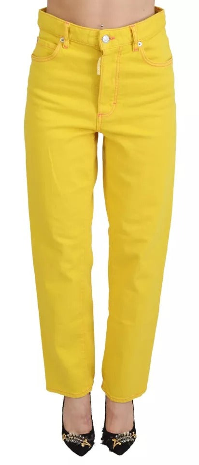 Yellow Cotton High Waist Straight Denim Jeans by DSQUARED2