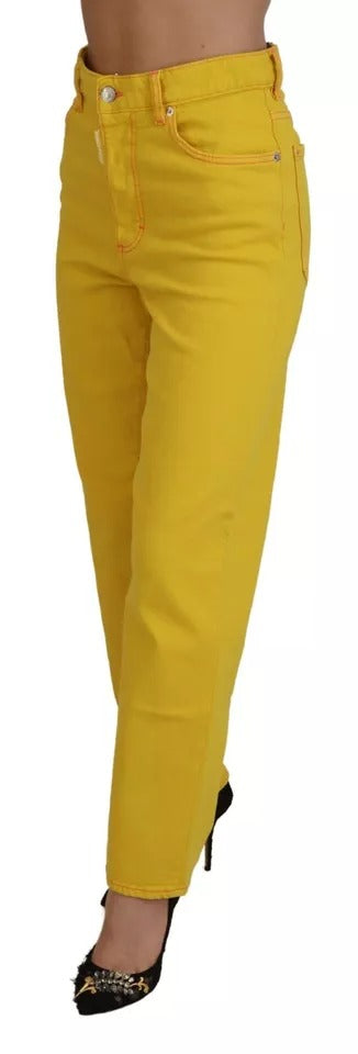 Jean Boston en denim jaune coton taille haute droit