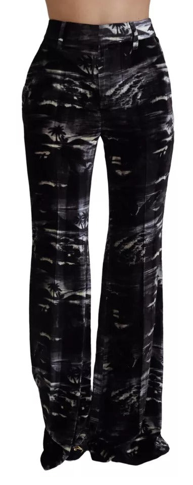 Schwarze High Waist Super-Schlaghose mit Print von DSQUARED2