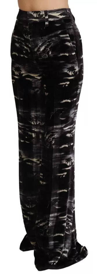 Pantalon noir imprimé taille haute super évasé
