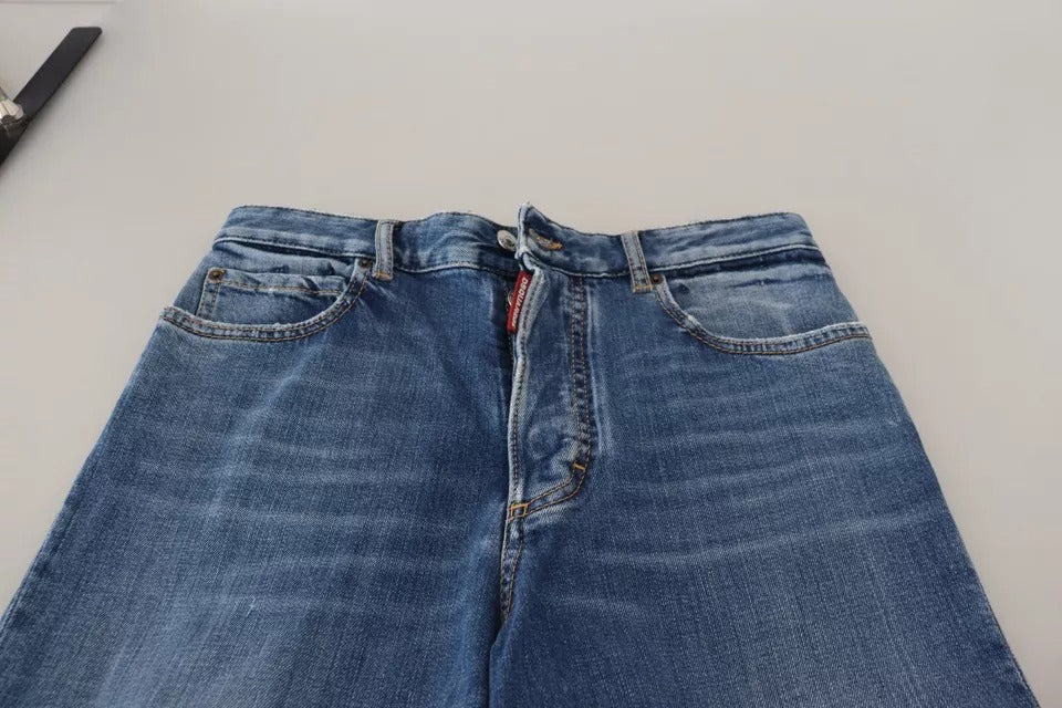 Jean droit bleu délavé taille haute
