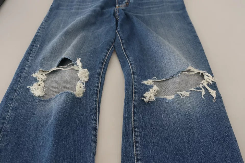 Jean droit bleu délavé taille haute