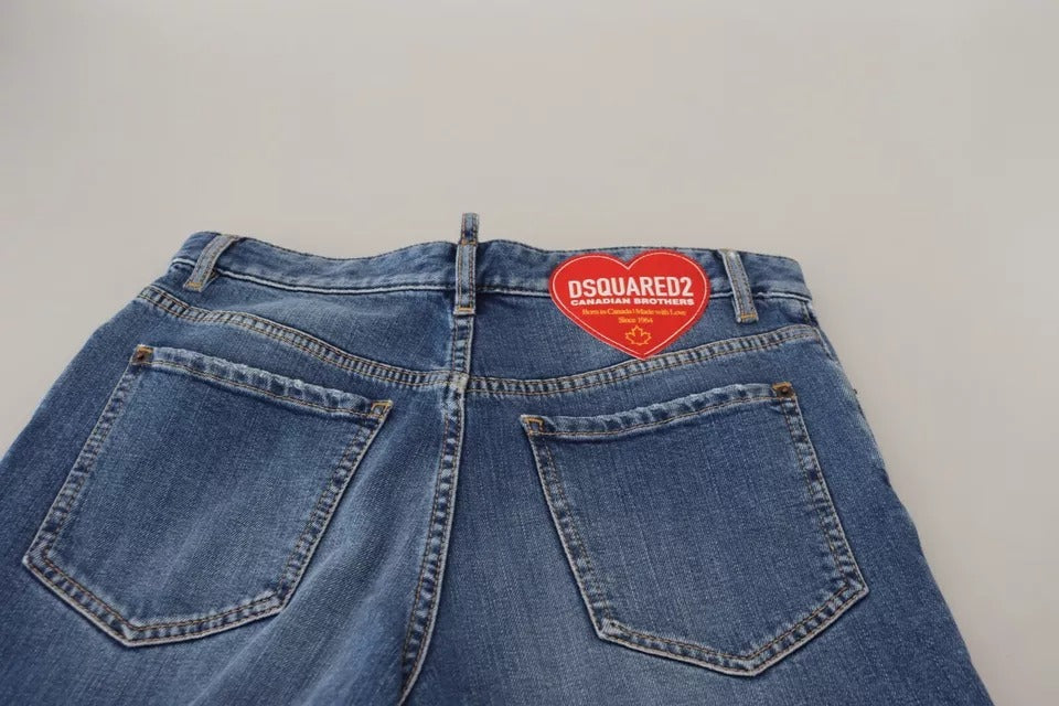 Jean droit bleu délavé taille haute