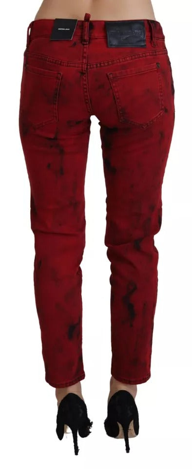 Pantalon skinny rouge taille basse en coton stretch