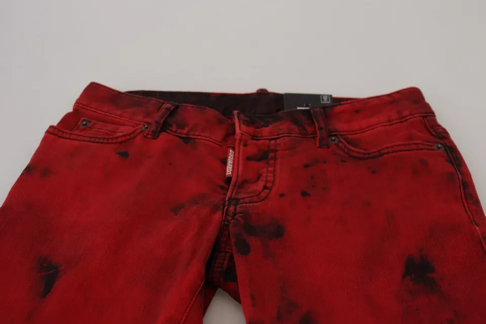 Pantalon skinny rouge taille basse en coton stretch