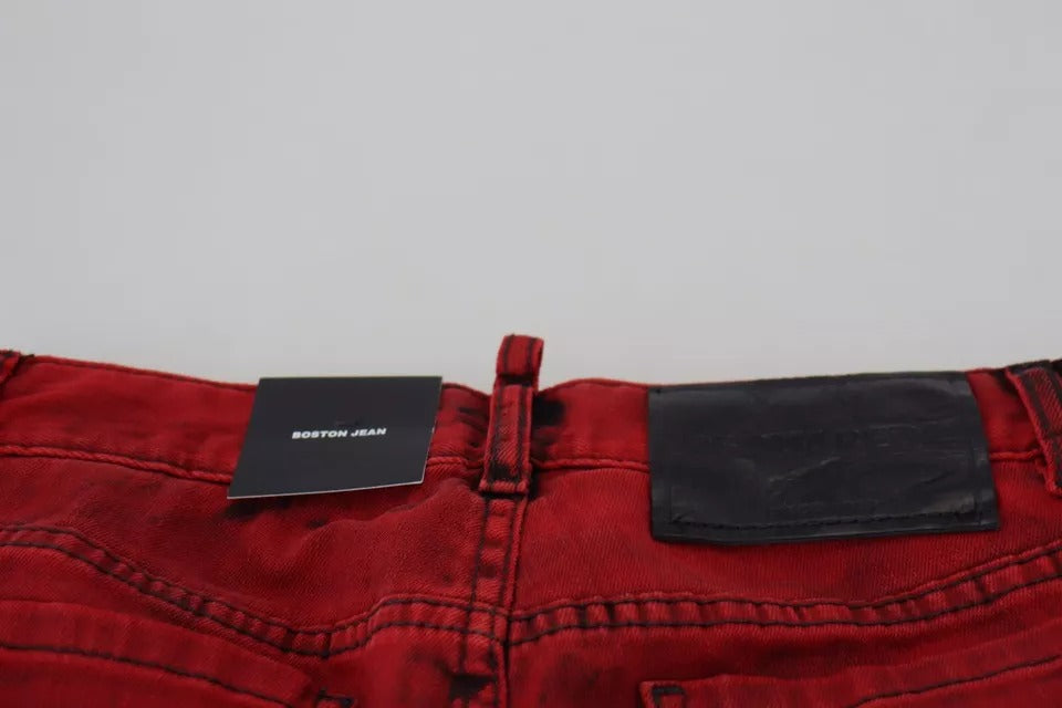 Pantalon skinny rouge taille basse en coton stretch