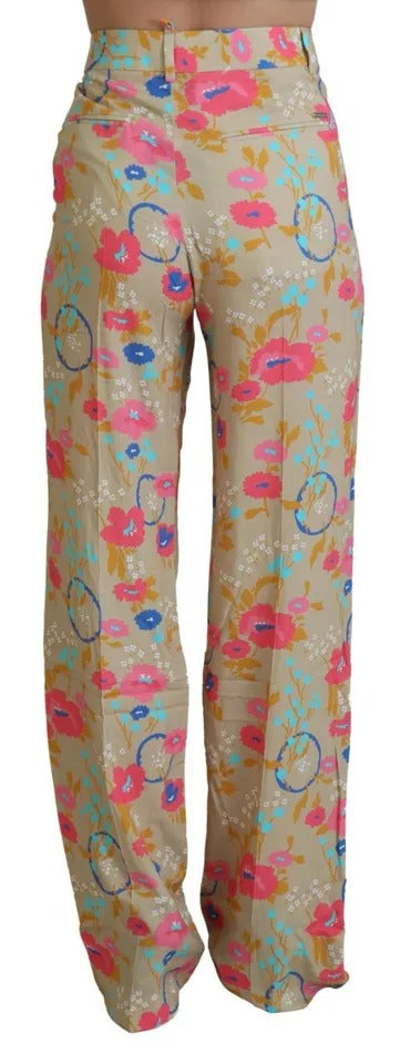 Pantalon droit taille haute à imprimé floral beige Dsquared²
