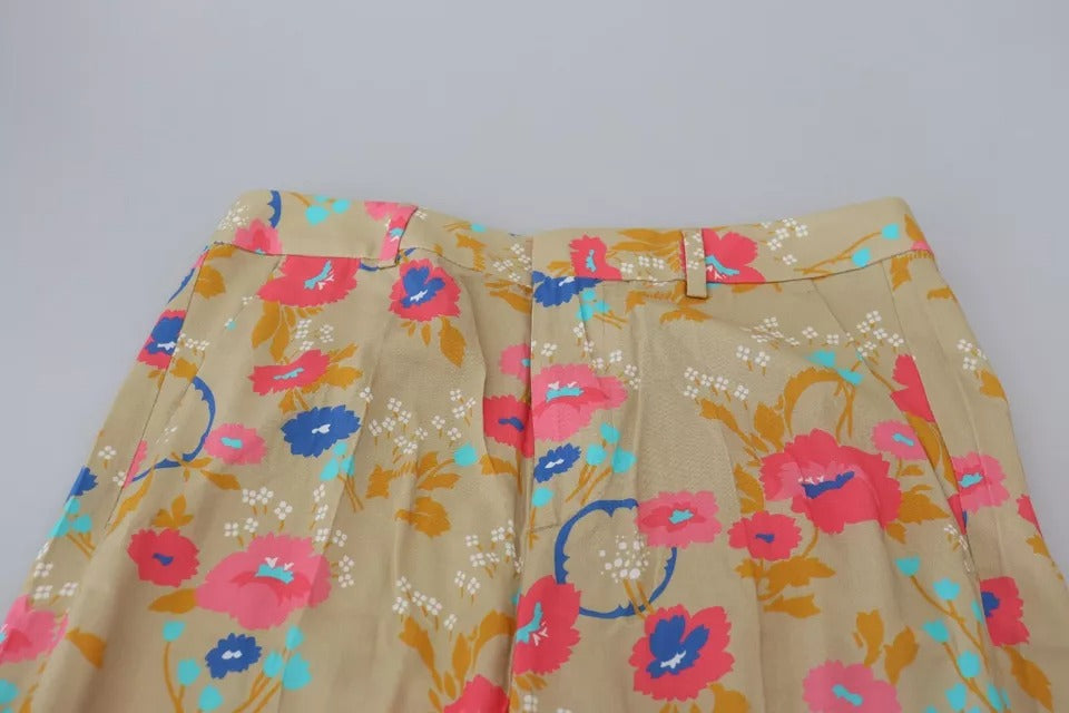 Pantalon droit taille haute à imprimé floral beige Dsquared²