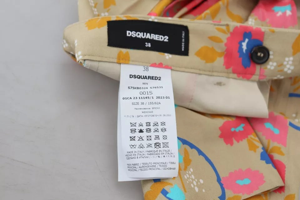 Pantalon droit taille haute à imprimé floral beige Dsquared²