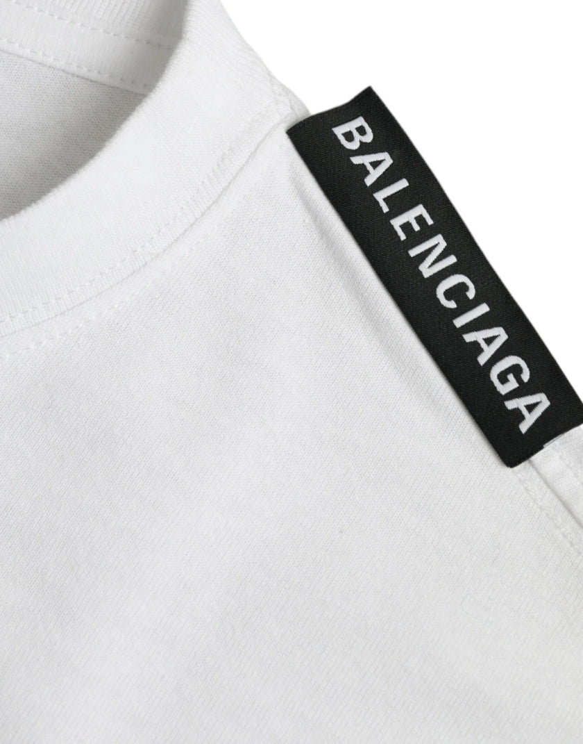 Off White Cotton Jersey Round Neck T-shirtBALENCIAGA Gorgeous brand new with tags 100% Authentic BALENCIAGA cotton round neck t-shirt. Model: Short sleeve round neck t-shirt Colour: Off White Material: 100% Cotton Fitting: Oversize Fit Logo details Made i
