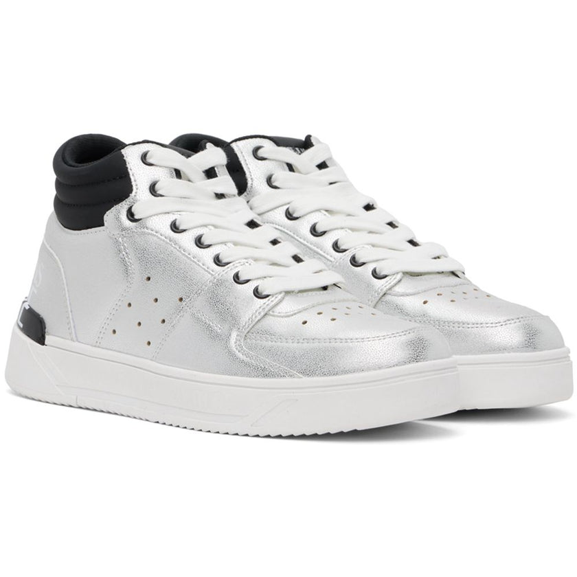 Gray Polyethylene SneakerVersace Jeans Couture high sneakers in silver painted eco-leather, logo printed on the back, contrasting white laces, white rubber soleGray Polyethylene Sneaker${tagsVersace JeansAulae Gray Polyethylene Sneaker Versace JeansAulae