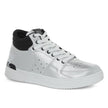 Gray Polyethylene SneakerVersace Jeans Couture high sneakers in silver painted eco-leather, logo printed on the back, contrasting white laces, white rubber soleGray Polyethylene Sneaker${tagsVersace JeansAulae Gray Polyethylene Sneaker Versace JeansAulae